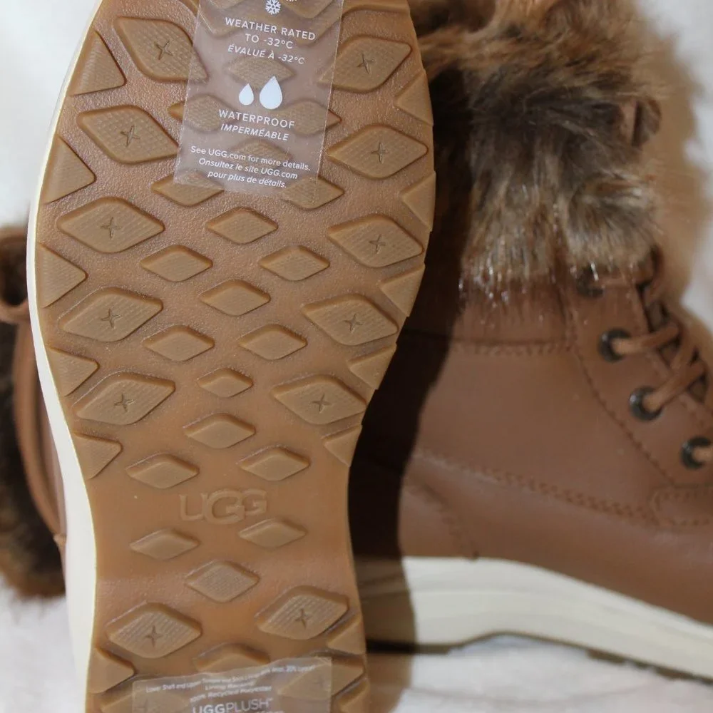 NEW UGG ADIRONDACK III LEATHER FUR SHEARLING SNOW WINTER BOOTS CHESTNUT‎
